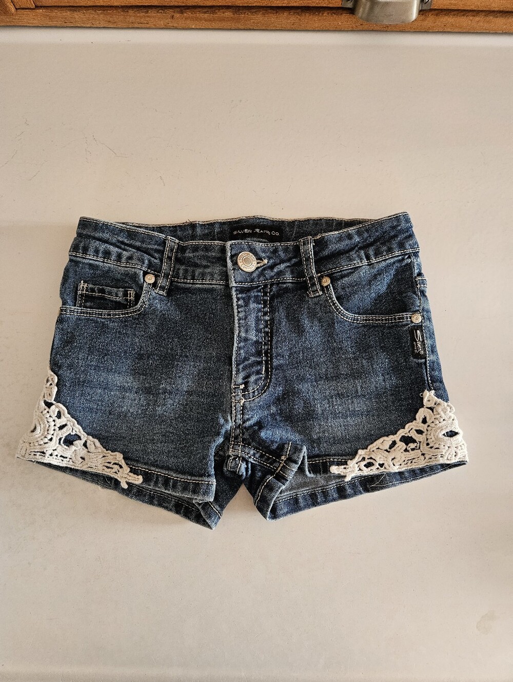 Girls "Lacy" Silver Jean Shorts Dark Wash